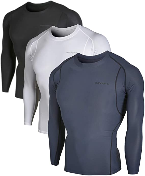 DEVOPS 2~3 Pack Men's Athletic Long Sleeve Compression Shirts