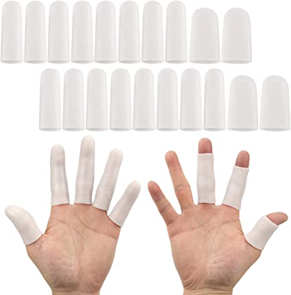 Gel Finger Support Protector Gloves, Gel Finger Cots/Covers - Different Sizes Silicone Fingertips for Hands Cracking, Eczema Skin (20pcs White)