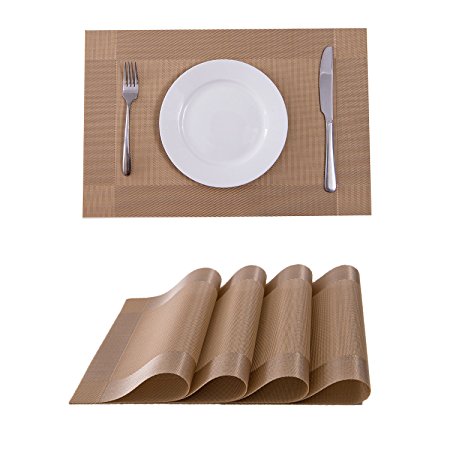 Set of 4 Placemats,Placemats for Dining Table,Heat-resistant Placemats, Stain Resistant Washable PVC Table Mats,Kitchen Table mats(Gold)