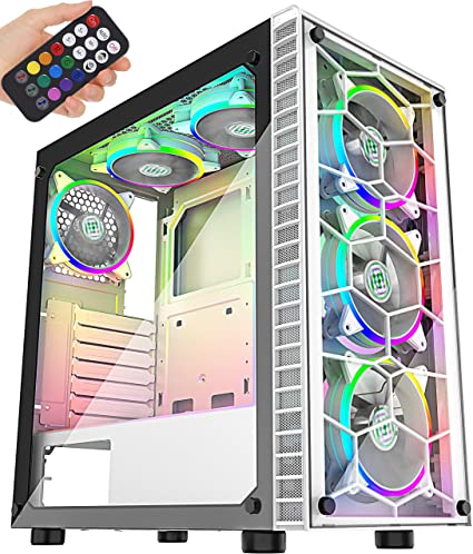 MUSETEX Mid-Tower ATX PC Case with 6pcs 120mm ARGB Fans, Computer Gaming Case with 2 Tempered Glass Panels, USB 3.0 x 2