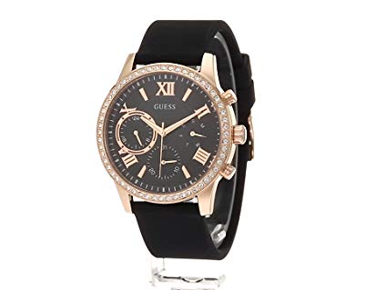 GUESS Women's Rose Gold-Tone and Black Multifunction Watch