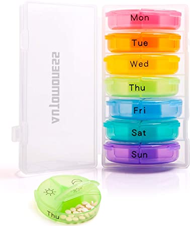 Automoness Pill Organizer 3 Times a Day,Weekly Pill Container Case with Moisture-Proof Design, Round Medicine Organizer for Vitamin/Fish Oils/Supplement
