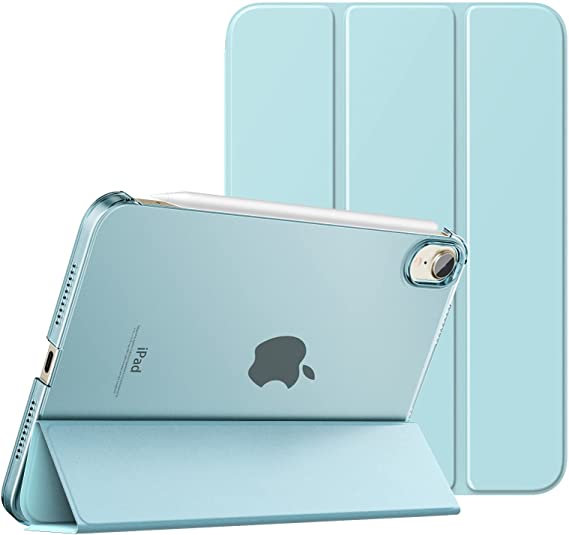 MoKo Case Fit New iPad Mini 6 2021 (6th Generation, 8.3-inch) - Slim Lightweight Hard Clear Back Shell Stand Cover with Translucent Frosted Back Protector, with Auto Wake/Sleep, Sky Blue