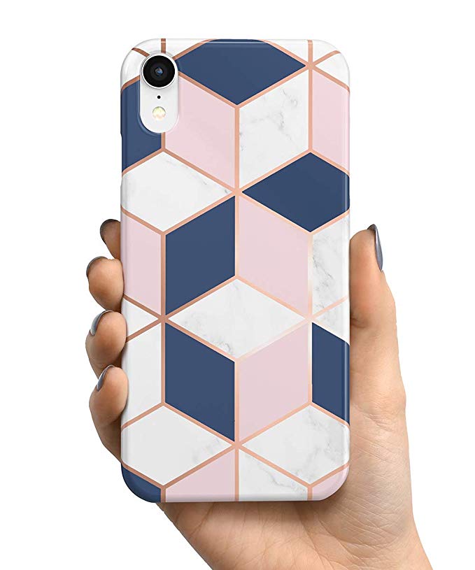 uCOLOR Case Compatible with iPhone XR (6.1") Navy Blue Rose Gold Pink Marble Matt Case Durable Soft TPU Silicone Shockproof Cover Compatible for iPhone XR