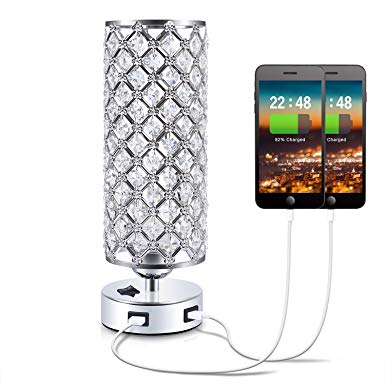 USB Crystal Table Lamp,Kakanuo Bedside Table Desk Lamp with Dual USB Charging Port,Modern Nightstand Lamp for Bedroom,Living Room,Office