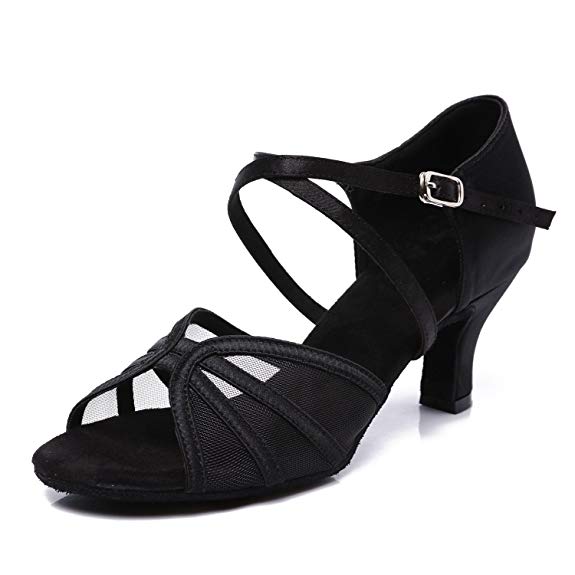 CLEECLI Women's Ballroom Dance Shoes Latin Salsa Practice Dancing Shoes 2.5" 3" Heel ZB04