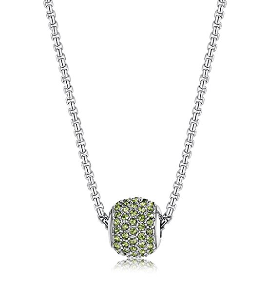 LOYALLOOK Stainless Steel Birthstone Charm Beads Necklace for Women 18" Rolo Necklace