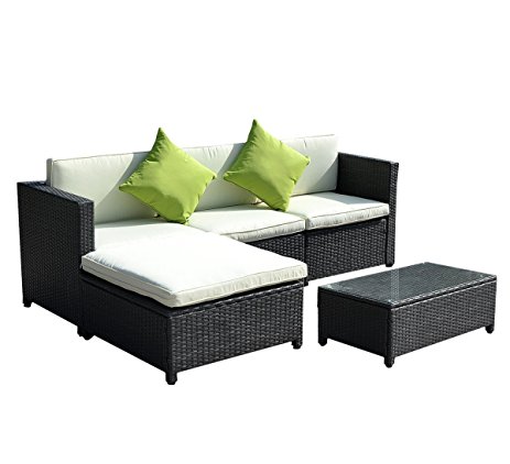 Goplus 5PC Rattan Wicker Sofa Set Cushioned Sectional Outdoor Garden Patio Furniture Black