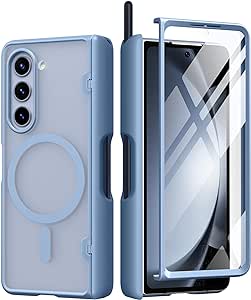 MOBOSI for Z Fold 5 Case Magnetic Hinge Coverage Protection, [Fold 5 Edition S Pen Holder], Compatible with Magsafe, Front Screen Protector Full Body Phone Case for Samsung Galaxy Z Fold 5, Blue