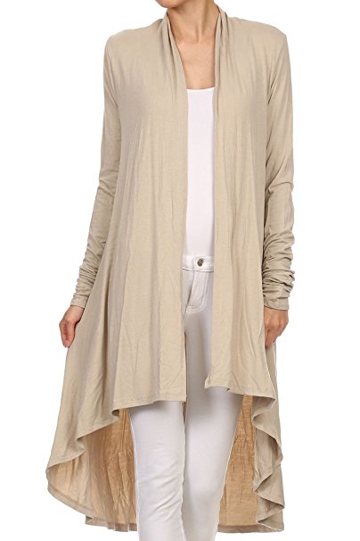 ReneeC. Women's Extra Soft Natural Bamboo Long Open Front Cardigan - Made in USA