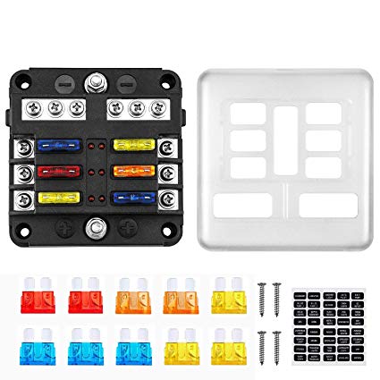 Kohree 6 Way 12V Blade Fuse Block 12 Volt Waterproof Fuse Box Holder, 6 Circuit W/Negative Bus Fuse Box with LED Indicator for 12V/24V Automotive Truck Boat Marine RV Van Vehicle