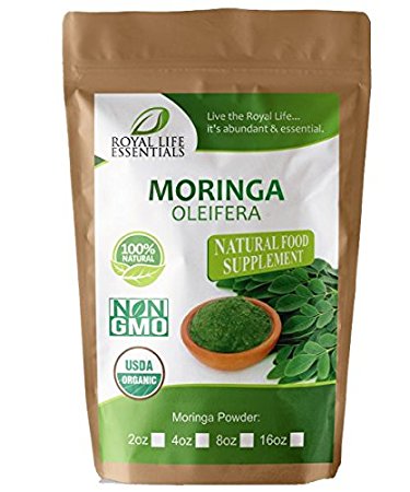 Moringa Oleifera Leaf Powder Organic 4oz 1/4lb. Non GMO multivitamin for metabolism, weight, protein & mood boost: in smoothies & shakes: vegans & vegetarian: iron & amino acids supplements