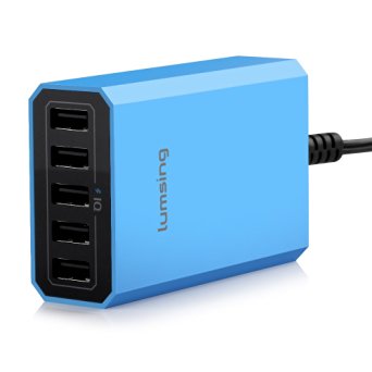 LUMSING USB desktop charger 5V 8A 5 ports With Intelligent Control Chipset for iPhone 6S/6/6Plus/5S/5,ipad air2,1,ipad mini3,2,1,ipad 4,3,2,ipod,Samsung Galaxy/Note,HTC Nexus,Blackberry,LG And More(Blue)