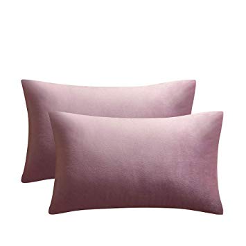 JUSPURBET Pink Purple Velvet Pillow Covers 12x20 Inches,Pack of 2 Throw Pillow Covers for Sofa Couch Bed,Decorative Super Soft Throw Pillows Cases