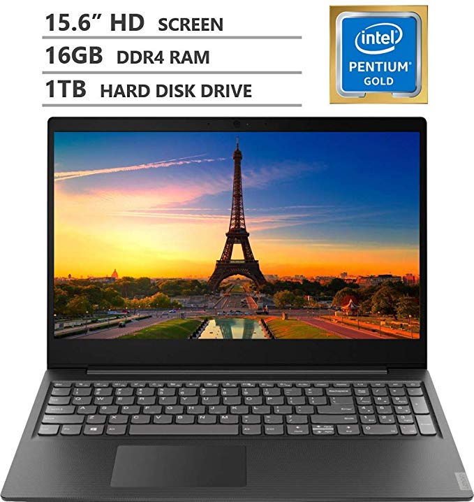 2019 Newest Lenovo Ideapad S145 15.6" HD LED-Backlit Widescreen Laptop, Intel Pentium Gold 5405U 2.30GHz Processor, 16GB RAM, 1TB Hard Disk Drive, Wireless-AC, Bluetooth, Windows 10, Granite Black