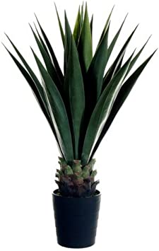 One 41 inch Indoor or Outdoor Artificial Sisal Potted Agave Plant UV Rated Cactus Cacti Aloe in Decorative Ribbed Black Planter