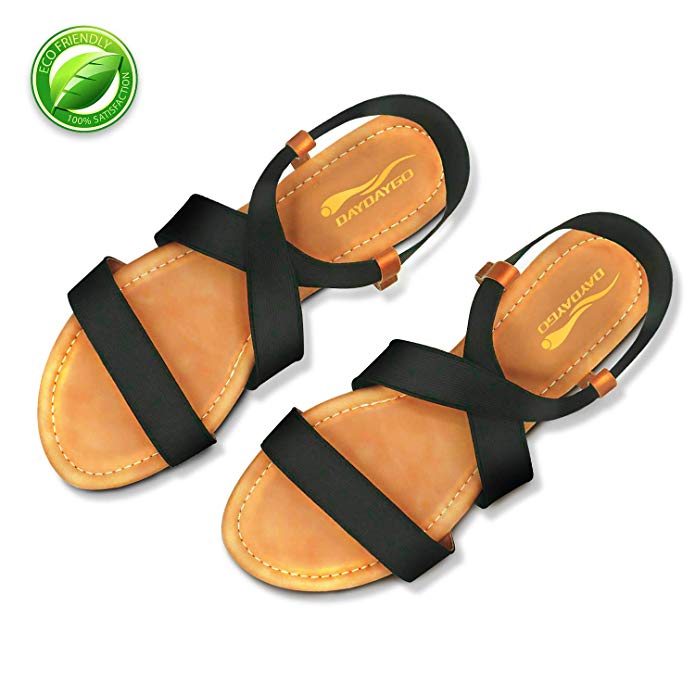 DAYDAYGO Sandals for Women│Super Cute Comfortable Flat Sandals with Elastic Strap and Lightly Padded Soft Insole