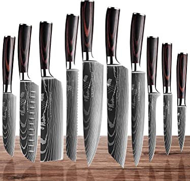 Kitchen Chef Knife Sets, 3.5-8 Inch Set Boxed Knives 5Cr15mov Stainless Steel Ultra Sharp Japanese Knives with Sheaths, 10 Pieces Knife Sets for Professional Chefs