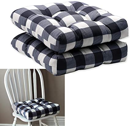 HowPlum 2-Pack Kitchen Dining Chair Pad Reversible Seat Cushion for Indoor Use with Ties, Black White Buffalo Check Plaid