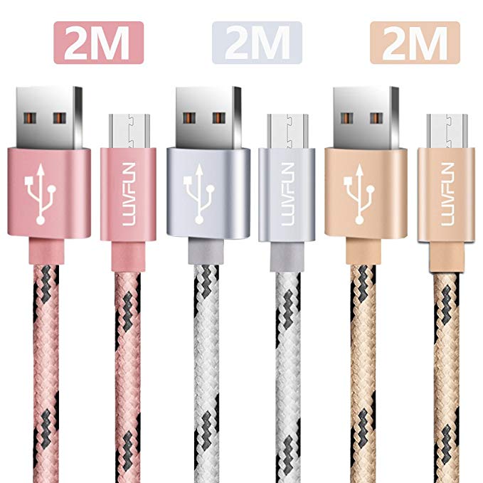 Luvfun [3-PACK Micro USB Cable, 2m Nylon Braided Android Charger Cable