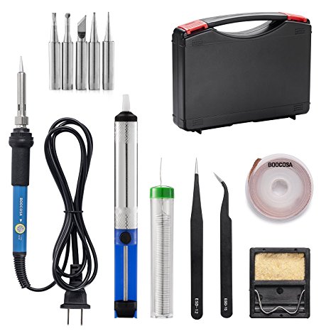 Soldering Iron Kit with Tips, including Stand, Cleaner, Solder Wire, Solder Sucker, Solder Wick, Anti-Static Tweezers, and 200~450℃ Adjustable Temperature Control Soldering Iron
