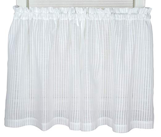 Bay Breeze Semi Sheer Stripe Tier Curtain (White, 72" W X 30" L)