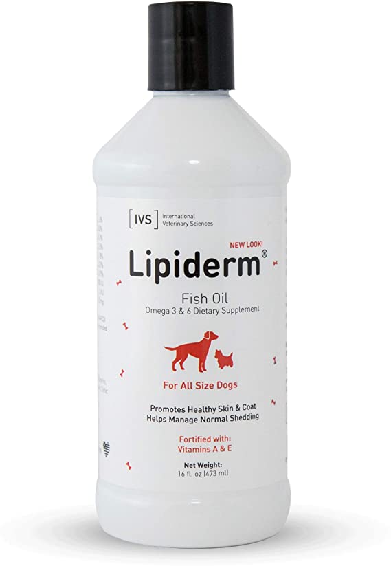 International Veterinary Sciences IVS Lipiderm Skin and Coat Fish Oil Omega 3 and 6 Dietary Supplement, Made in The USA