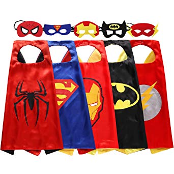 Zaleny Kids Superhero Dress up Costumes - 5 Satin Capes and 5 Felt Masks