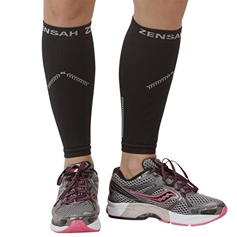 Zensah Reflective Compression Leg Sleeves - Best Night Running Gear - Relieve Shin Splints - Calf Sleeves for Running - Improve Visibility