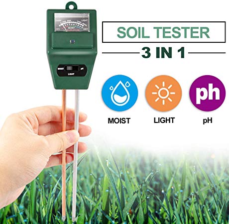 3-in-1 Soil Tester, Soil Test Kit for Moisture Light & pH Meter, Gardening Tool for Home, Farm, Lawns, Vegetables Indoor Outdoor Plants (No Battery Needed, Green)
