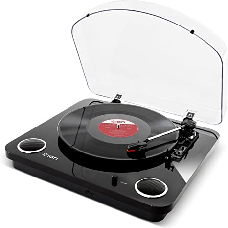 ION Audio Max LP Black - Giradischi Vinili a Tre Velocità con Casse, uscita Cuffie, Conversione USB   Software, uscite RCA Standard, Nero