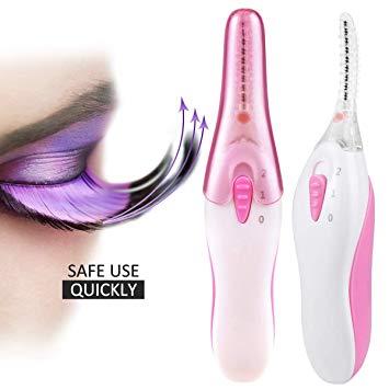 Heated Eyelash Curler For Mother's Day Mini Cute Hot Electric Eyelash Curler Brush Portable Makeup Eye Lashes Curling Tool Enhancer Pen With Comb Design Rechargeable (Pink)