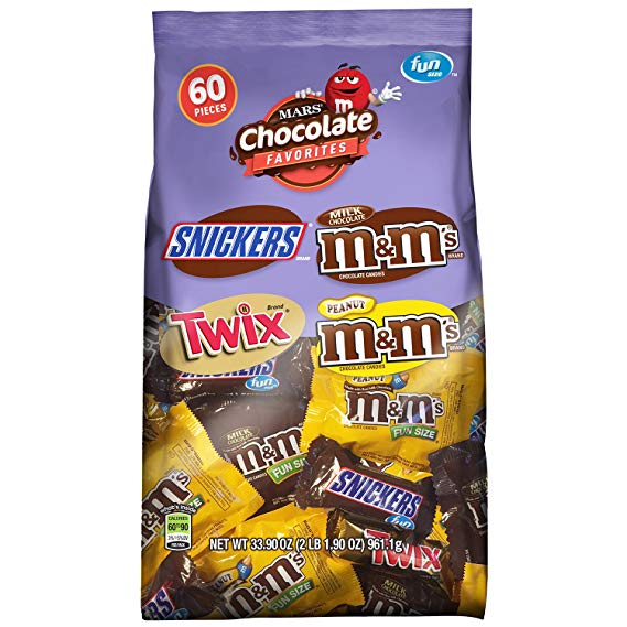 Snickers, M&M'S & Twix Fun Size Candy Variety Mix, 60 Pieces