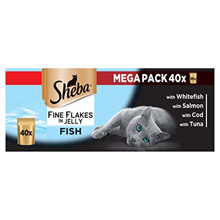 Sheba Fine Flakes Cat Pouches Fish Collection in Jelly, 85 g, 40-Count