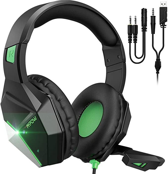 Mpow EG10 Gaming Headset for PS4, PC, Xbox One,Switch -7.1 Surround Sound Headset with Microphone,Noise Cancelling,LED Light,Soft Earmuffs,Gaming Headphone with Microphone for PC Headset,Ps4 Headset