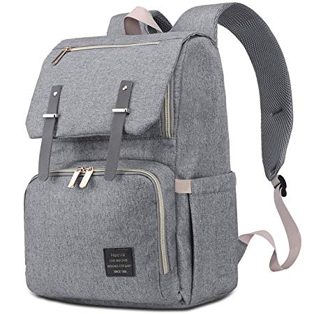 HaloVa Diaper Bag, Premium Oxford Fabric Baby Nappy Backpack, Large Capacity Multi-Functional Waterproof Mommy Bag with Insulated Pockets, Practical Wide Open Travel Bag, Grey
