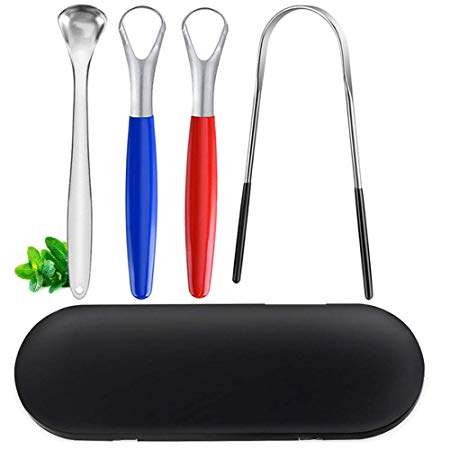 Tongue Scraper Cleaner Stainless Steel Tongue Scrapers Tongue Scraping Cleaner for Adults and Kids Tongue Care Kit (Pack of 4)