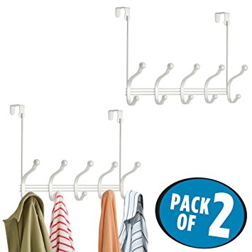 mDesign Over Door 10 Hook Steel Storage Organizer Rack for Coats, Hoodies, Hats, Scarves, Purses, Leashes, Bath Towels & Robes - Pack of 2, Pearl White