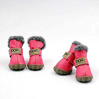 Pihappy Warm Winter Little Pet Dog Boots Skidproof Soft Snow Play Anti-Slip Sole Paw Protectors Small Puppy Shoes 4PCS (S, Pink)
