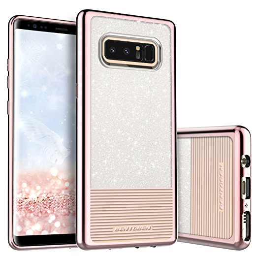 Galaxy Note 8 Case, BENTOBEN Glitter Sparkly Shockproof Slim 2 in 1 Hybrid TPU PC Dual Layer Luxury Stripes Design Girly Protective Case for Samsung Galaxy Note 8 (6.3 inch), Rose Gold