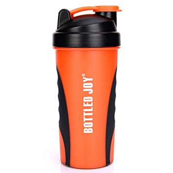 BOTTLED JOY Protein Shaker Bottle, Non-toxic Wide Mouth 100% Leak Proof Shake Water Bottles 27oz 800ml (Orange)