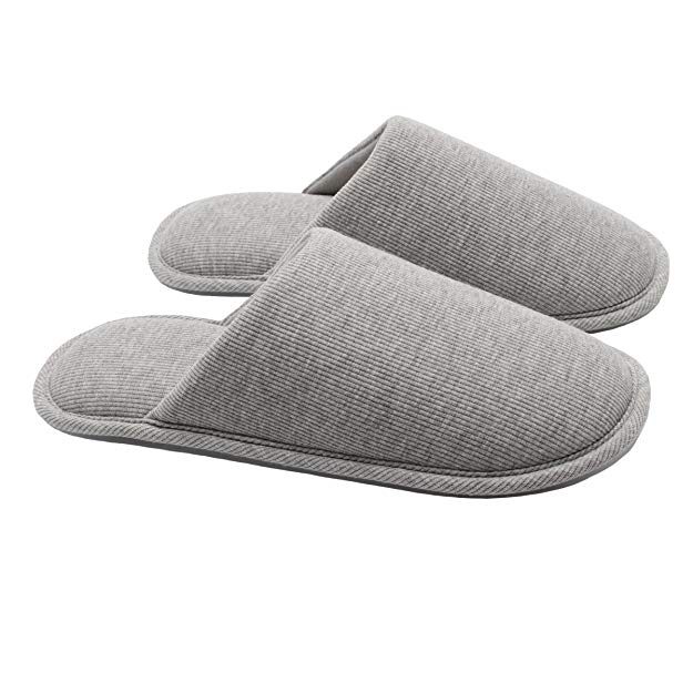 Ofoot Men's Cozy Thread Cloth Organic Cotton House Slippers, Washable Flat Indoor/Outdoor Slip on Shoes