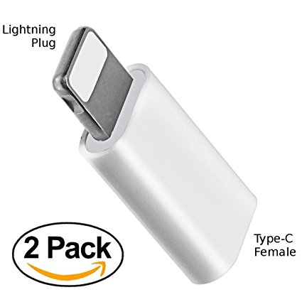 Type C to Lightning Adapter, Bkayp Micro USB to Lightning Adapter Female Connector Converter for Charging and Data Transfer, Connecting Your iPhone / iPad / iPod with Type C Cables [2 Pack] - White