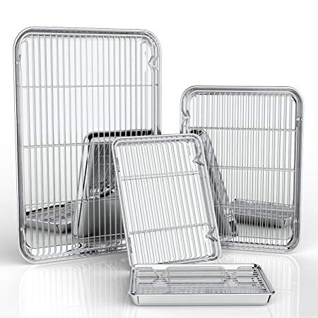 Baking Sheets with Baking Rack Set of 8 - Estmoon Pure Stainless Steel Baking Pan Tray Cookie Sheet with Cooling Rack, Non Toxic & Healthy, Mirror Finish & Rust Free, Easy Clean (4 Sheets   4 Rack)