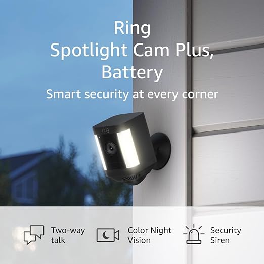 Ring Spotlight Cam Plus, Battery | Two-Way Talk, Color Night Vision, and Security Siren (2022 release) | 4-pack, Black