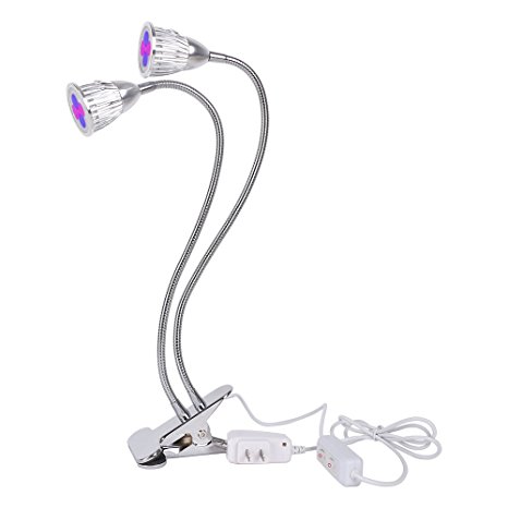 ALL NEW 2017 Dual Head LED Grow light 10W Advance Spectrum LED Clip On Desktop Grow Lamp Clamp with Flexible Desk Gooseneck and Double on/off Switch for Indoor Plants, Garden Greenhouse and Hydroponic