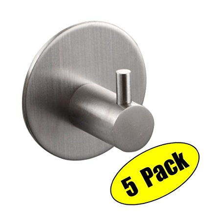 KES Bathroom Lavatory Self Adhesive Coat and Robe Hook Brushed SUS 304 Stainless Steel 5 Pieces Pack, A7065-P5