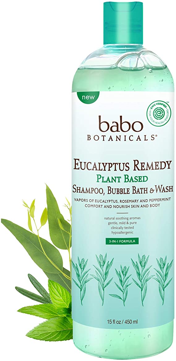 Babo Botanicals Eucalyptus Remedy Plant Based 3-in-1 Shampoo, Bubble Bath & Wash, Organic - 15 oz.