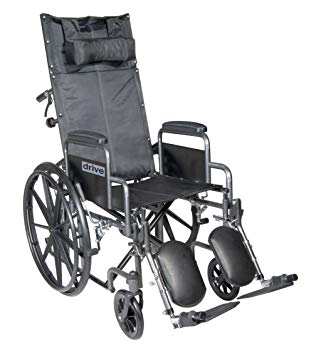 Drive Medical SSP20RBDDA Silver Sport Reclining Wheelchair with Detachable Desk Length Arms and Elevating Leg Rest, Silver Vein