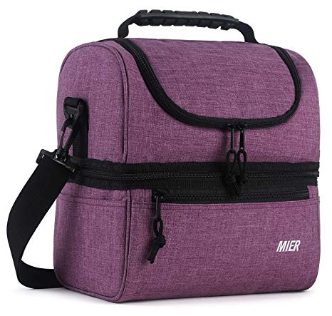 MIER Adult Lunch Box Insulated Lunch Bag Large Cooler Tote Bag for Men, Women, Double Deck Cooler (Purple, Large)